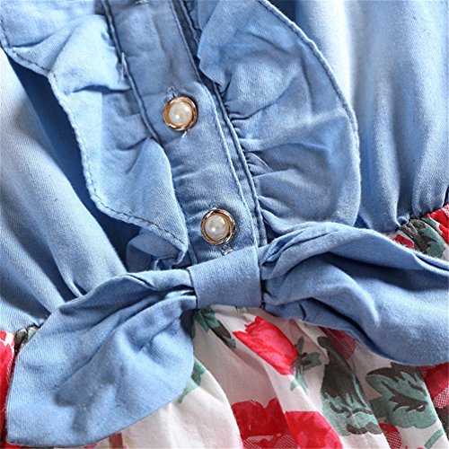 Girls Summer Sleeveless Floral Denim Dress Toddler Bow Casual Sundress3