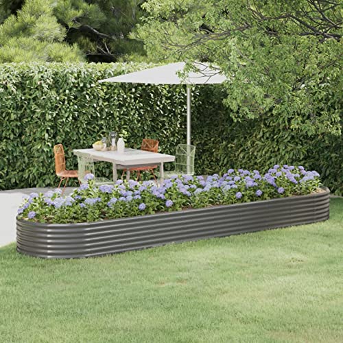 ARKEM Jardinera arriate Acero Recubrimiento Polvo Gris 396x100x36 cm Maceteros Grandes Exterior