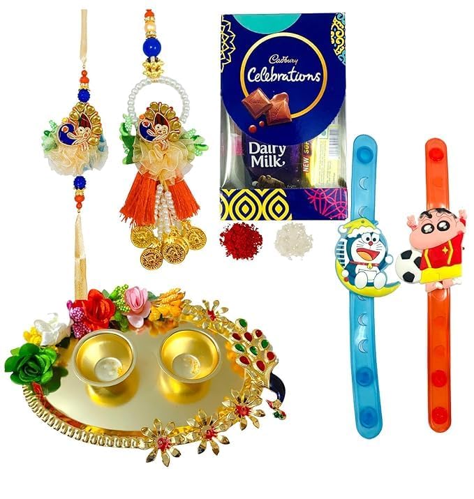 Evisha Rakhi Hamper Combo P-68-C-T-2Led Bhai Bhabhi Rakhi Pair, 2 Pcs Cartoon Character Led Kids Rakhi Chocolate With Roli Chawal Peacock Plate Rakhi For Brother || rakhi for brother (B0D9JX64LH) Amazon Price History, Amazon Price Tracker