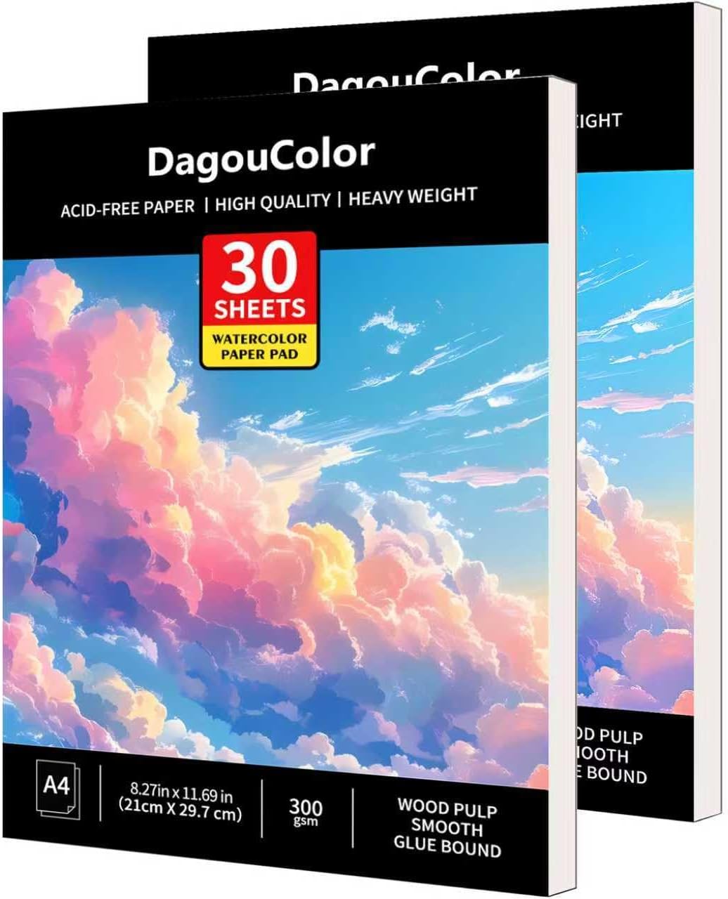 DagouColor Watercolor Paper Pad, 30 Sheets - Cloud Pink, A4, 1 Pack | 140lb/300gsm Cold-pressed Paper, Artist Book for Adults Beginners, Painting, Drawing, Mixed Media