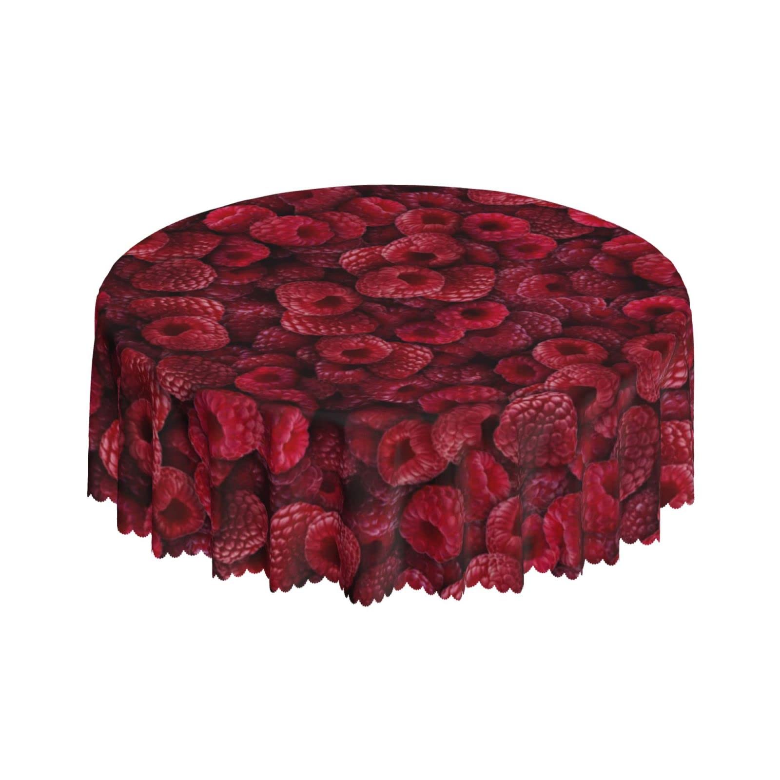 Lsjuee Raspberry Red Round Tablecloth 60 Inch Printed Washable Tablecloth for Dining Party Holiday Fall Home Decorative