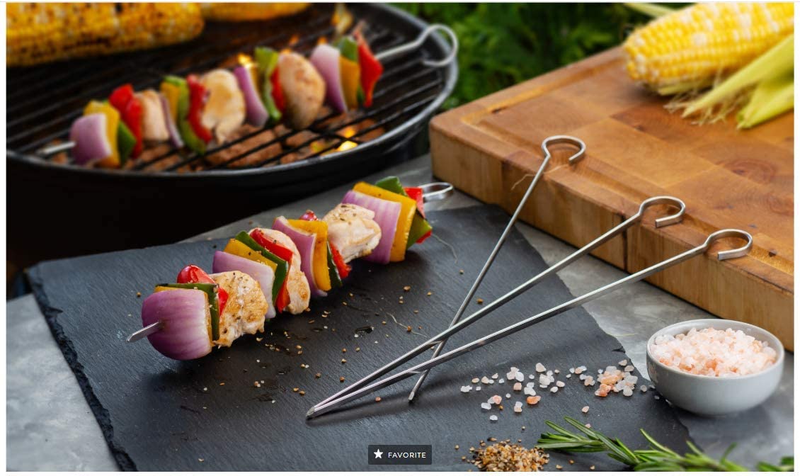 Brochetas planas de acero inoxidable de 17 pulgadas, paquete de 12