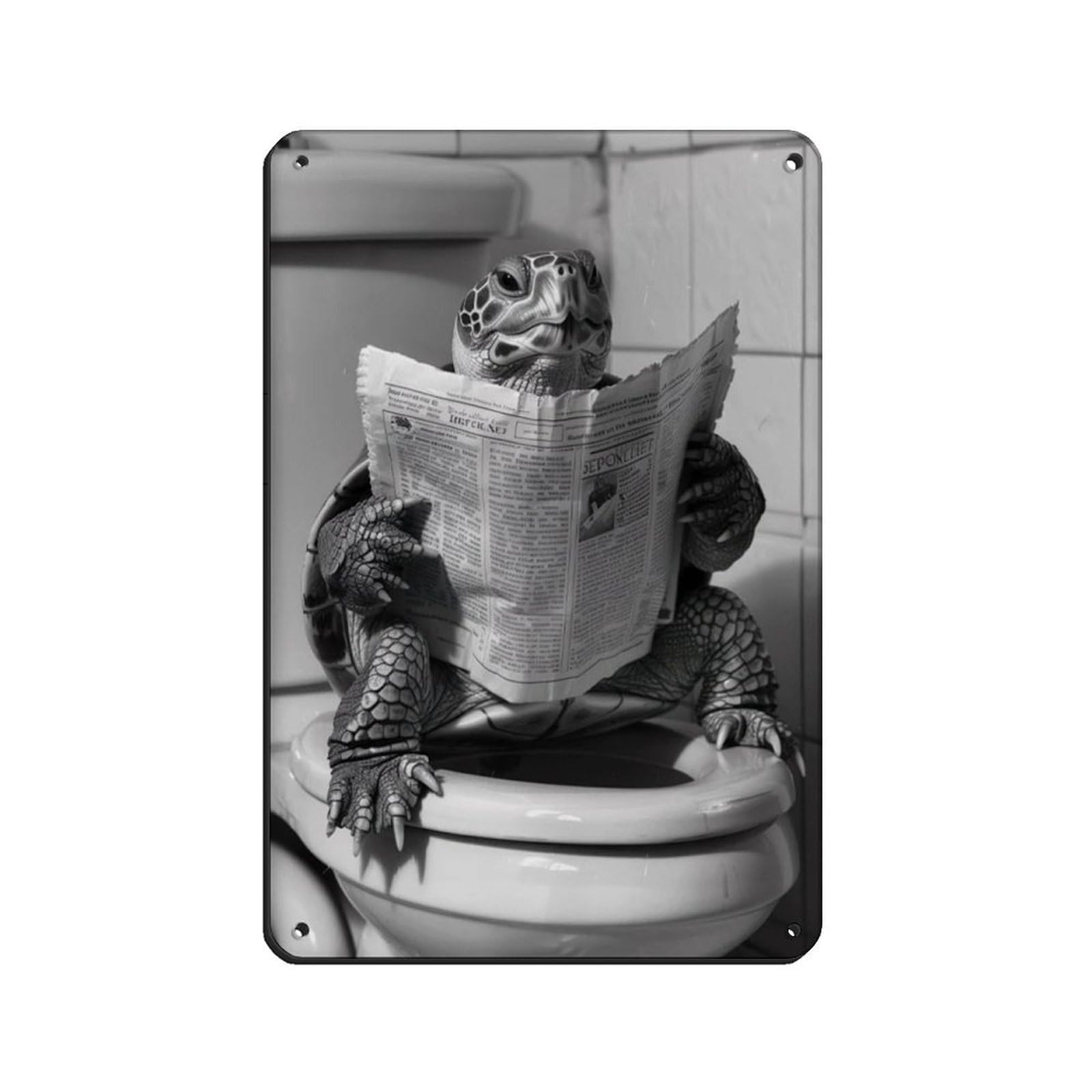 Lxwnze 20L X 30W Cm Turtle Sitting On The Toilet Reading A Newspaper Tin Sign Vintage Metal Pub Club Cafe Bar Home Wall Art Decoration Poster Retro 8X12inch(20X30cm)