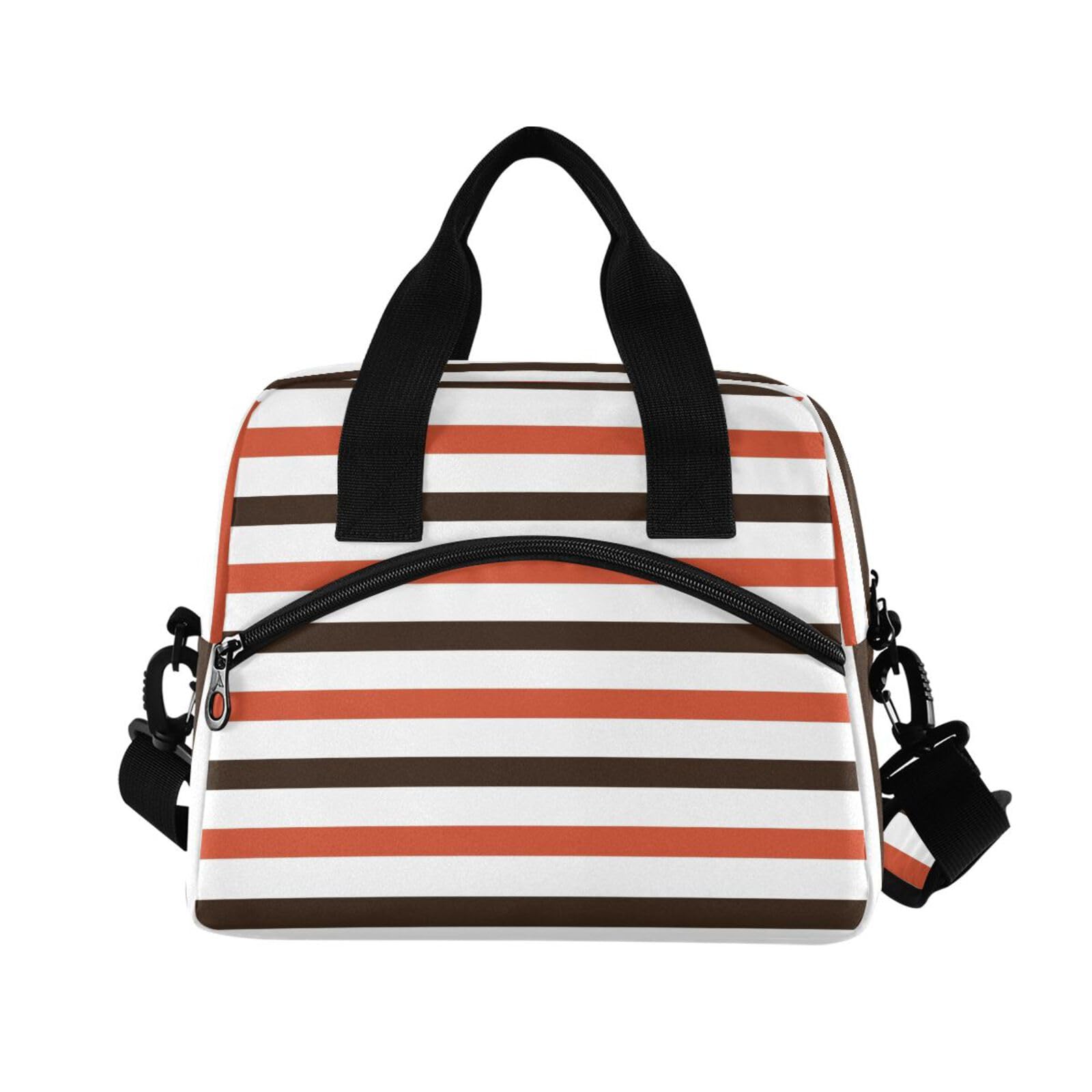 Insulated Lunch Bag Reusable Cooler Stripe Brown Orange Lunch Box Adjustable Shoulder Strap for Adults School Office