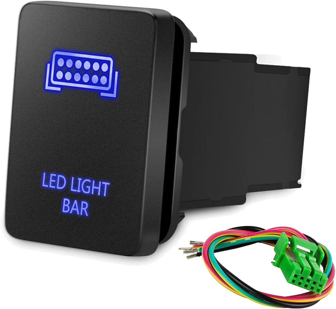 Push Button Switch 12V with Wiring Kit - Blue LED Light BAR Symbol, Compatible with Toyota Sequoia Highlander Tacoma Tundra 4Runner (Surface Size 1.28 x 0.87 inches)