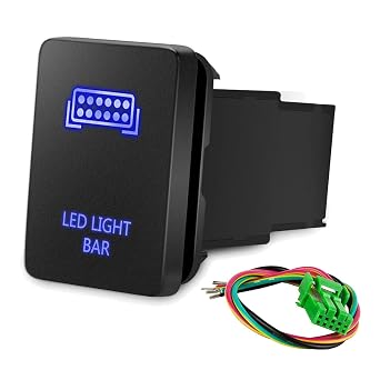 Push Button Switch 12V with Wiring Kit - Blue LED Light BAR Symbol, Compatible with Toyota Sequoia Highlander Tacoma Tundra 4Runner Surface Size 1.28 x 0.87 inches