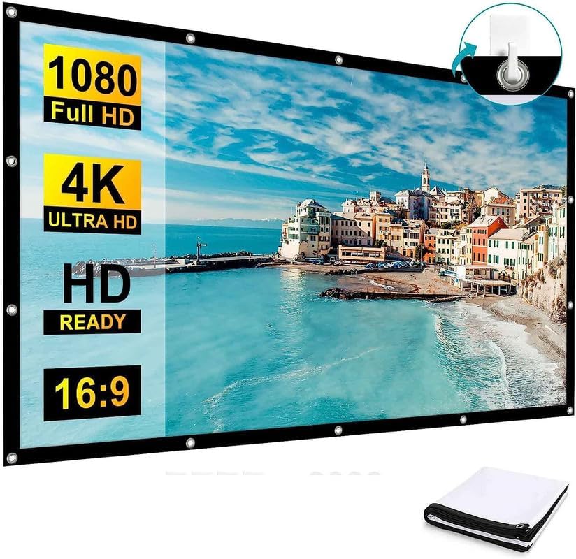 Image of QUARSON 16:9 Aspect Ratio, 65 Inches Diagonal, 57X32 Inches, 1.2 Gain, Black Coated from Back Side, Supports UHD-3D-4K-8K Technology Universal Eyelets Type Foldable Anti Crease Projector Screen