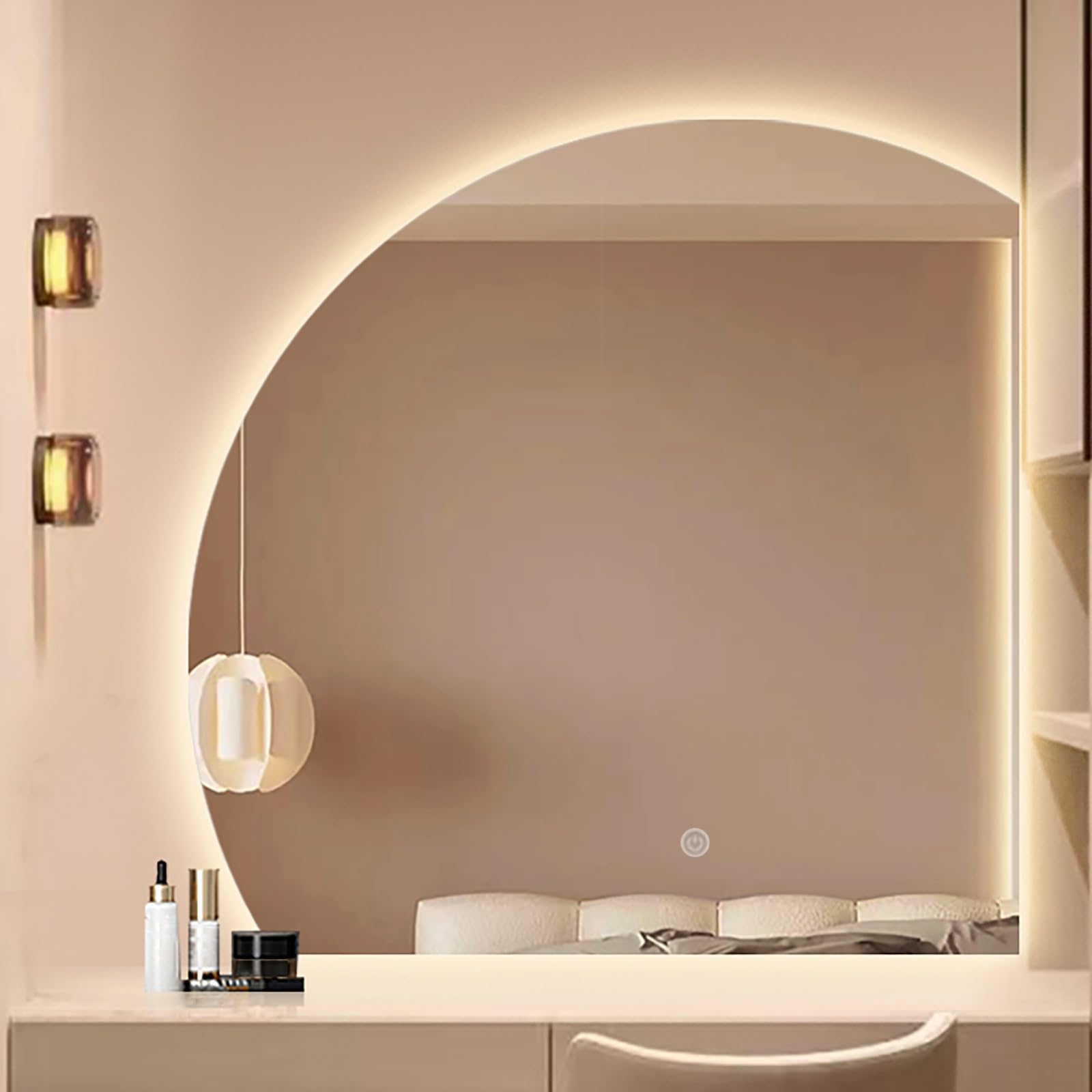 FGXHHS 50cm Semi-circular LED Backlit Vanity - 3 Color Lights HD Glass Wall Mounted Hanging Decor, Suitable for Living Room Bedroom Entryway