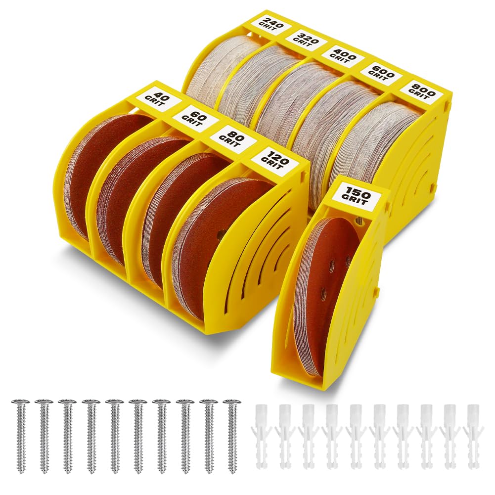 gostle 6 Inch Sanding Disc Storage Box, Sandpaper Organizer with 10 Bins – Space-Saving Storage Rack, Offset Snap-On Connection, Grit Classification,