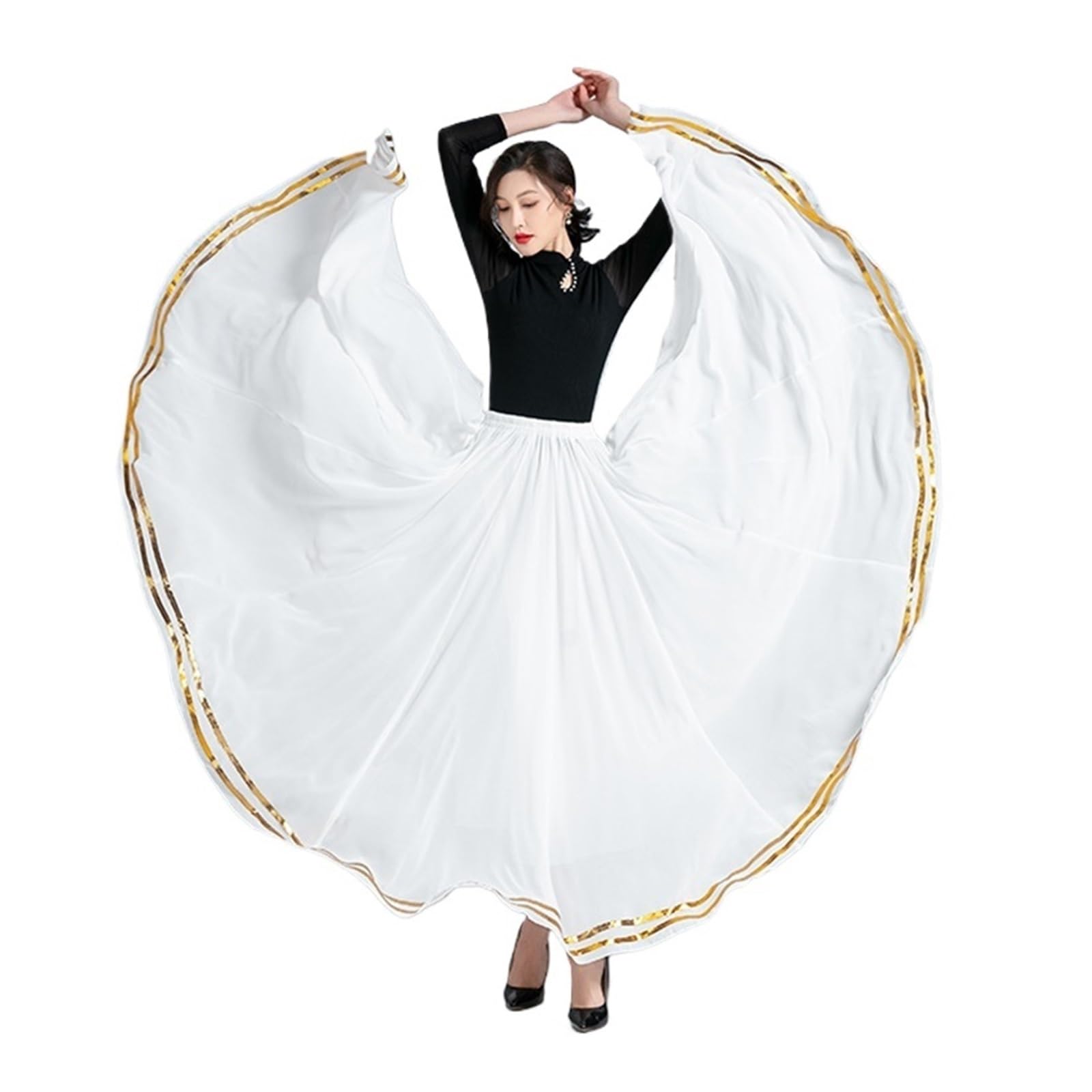 Faldas amplias Traje de Danza del Vientre, Falda Larga de práctica de Baile Moderno de vals de 720 Grados de Gasa