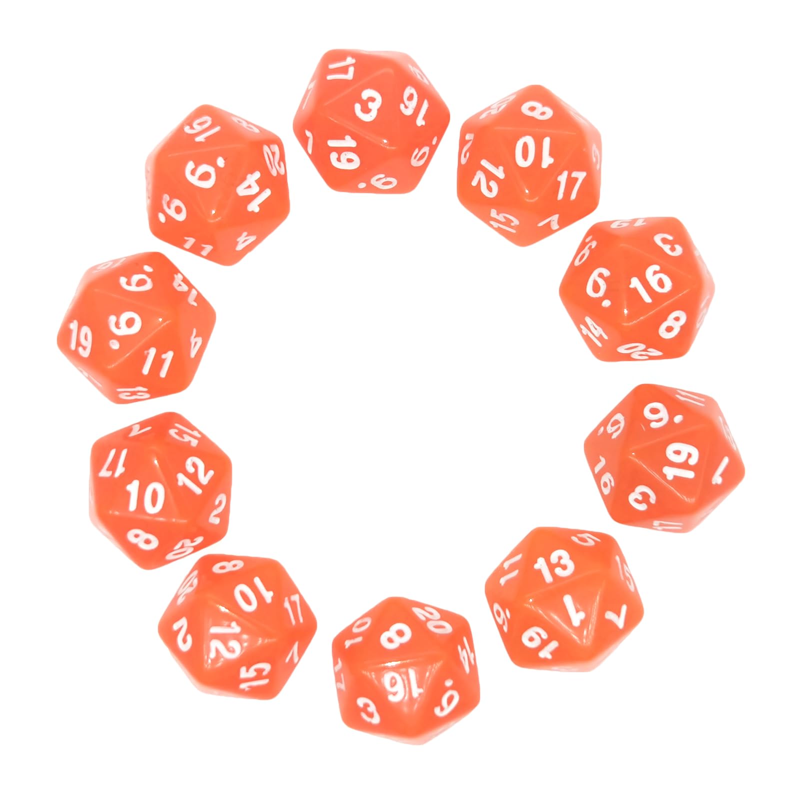 Dados Poliédricos,10 pcs Dados de rol para Ungeons y Dragons Pathfinder Role Playing Dice Enseñanza de Matemáticas 20mm 20 Caras Naranja