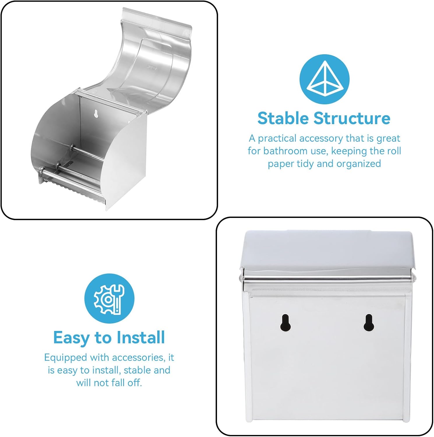 Toilet Paper Holder with Cover Dog Cat Proof Stainless Steel Roll Paper Holder Wall Mount Tissue Box Cover Waterproof Toilet Paper Storage Rack Bathroom Accessories