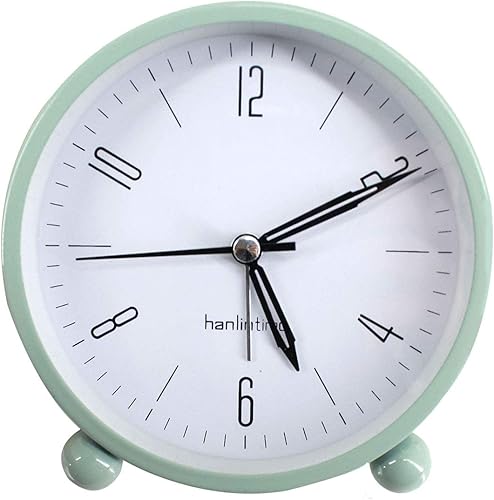 Sherry Nightlight Despertador 4" redondo silencioso despertador mesita de noche sin tictac reloj de viaje funciona con pilas verde