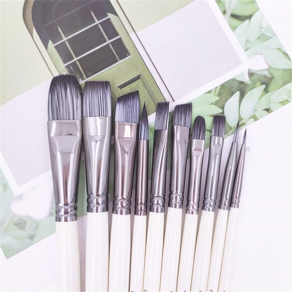 Juego de Pinceles para Pintura para Arte acrílico Gouache óleo Acuarela Artista Lienzo Puntas de Nailon sintético 10 unid/Set (con 10 Piezas)