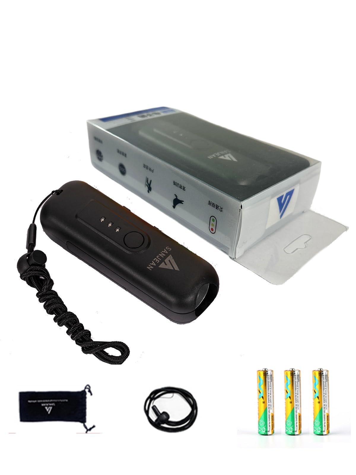 SANJEAN Electronic Whistles for Referees with USB Charging, 3 Tone High Volume Emergency Whistle for Referee Coaches Teacher, Safety Whistles with Lanyard (Black with AAA Battery (New Package))