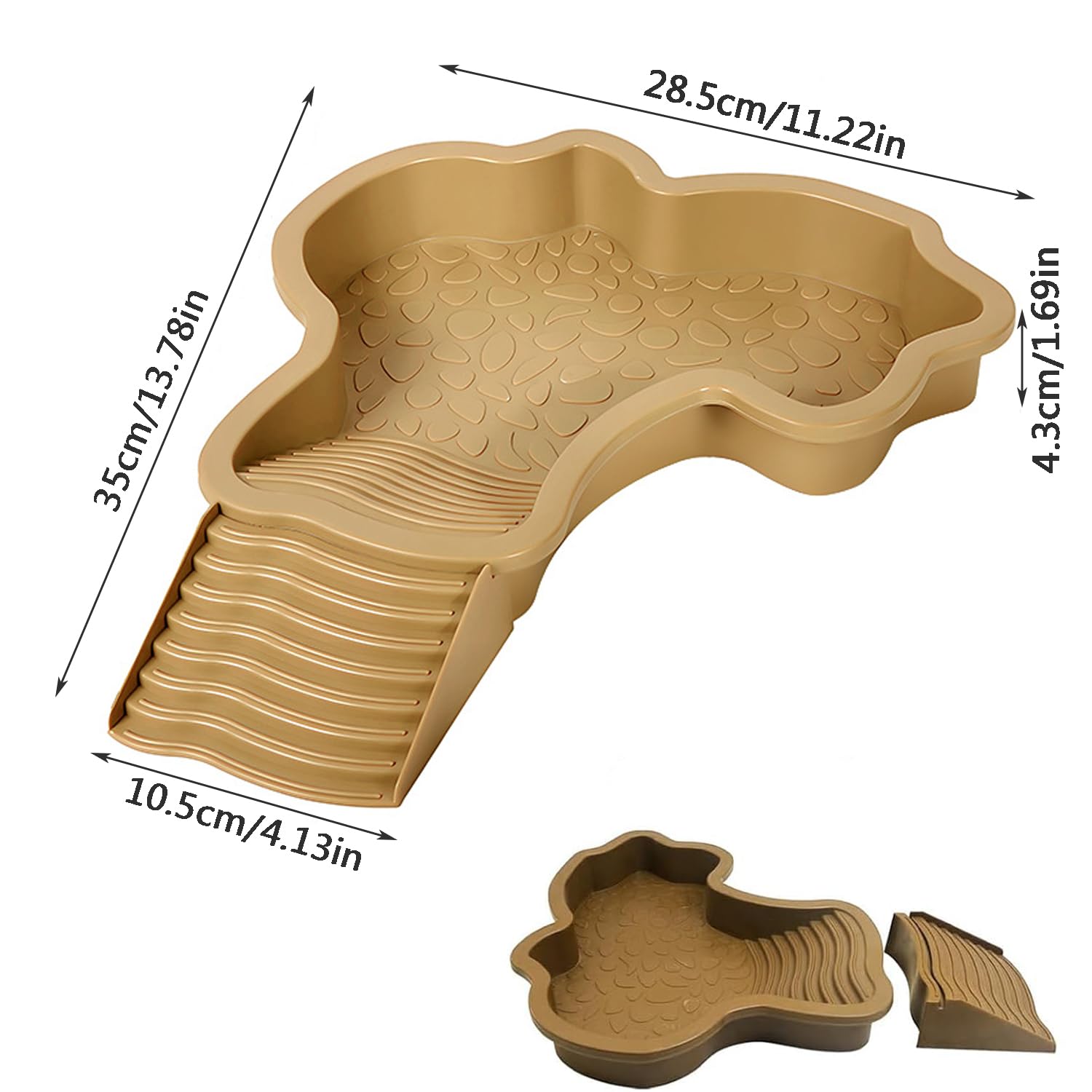 MEISO Abreuvoir Tortue Terrestre, Plat d'eau Bassin pour Tortue de Piscine avec Rampe, Bol d'eau pour Reptiles avec Échelle, Mangeoire Tortues Terrestre, pour Tortues, LéZards Et Gecko (Brown)