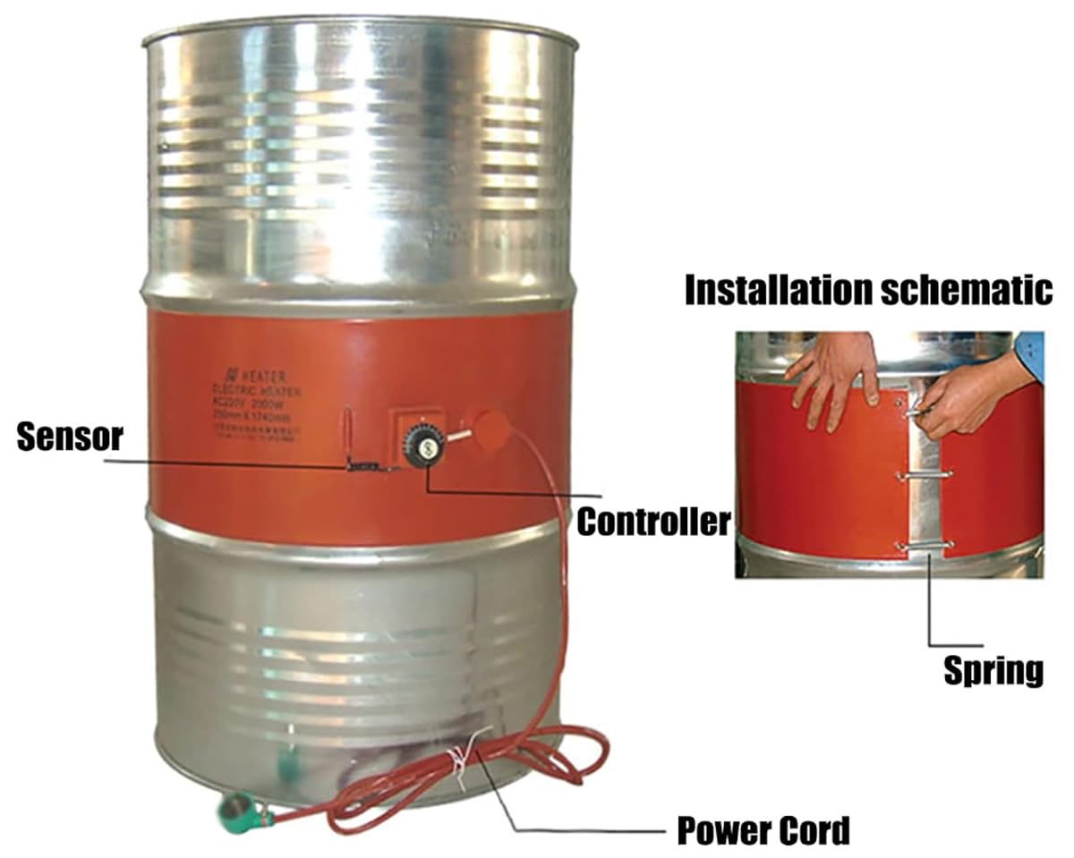 DOCIM Drum Heater Barrel Band, für 55 Gallonen Barrel 120V/220V Band Heater Pail Heater mit einstellbarem Thermostat,100L 11.8×47.2in 1800W