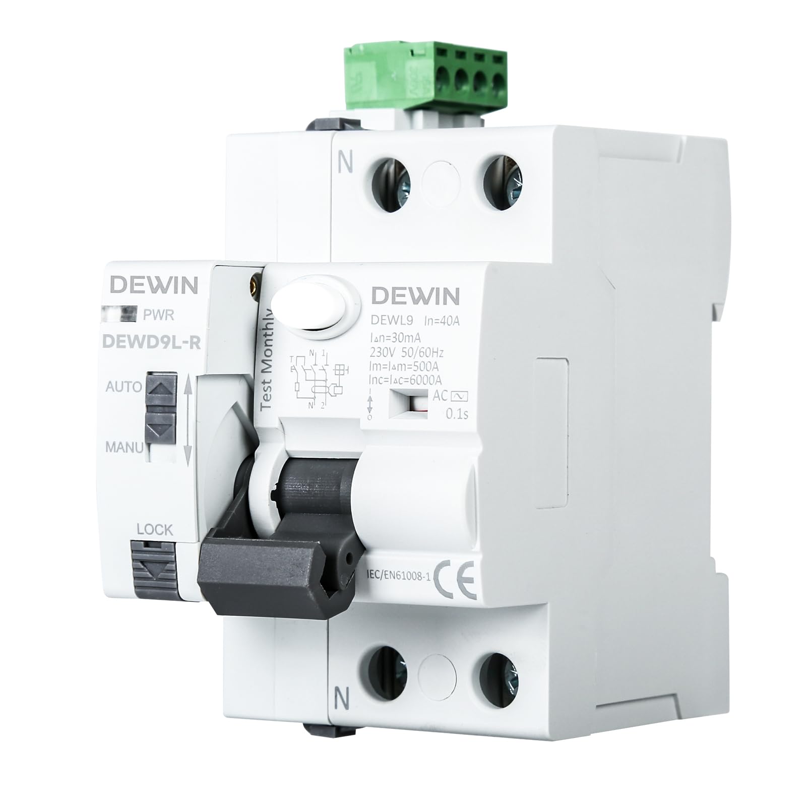 DEWIN Interruttore Differenziale a Riarmo Automatico 40A 30mA Salvavita con Riarmo Automatico Differenziale Riarmo Automatico Salvavita Restart 2P AC