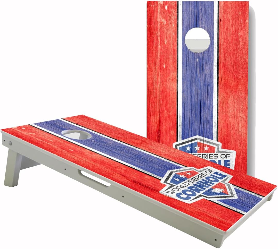 World Series of Cornhole All-Weather Regulation Cornhole Boards–Professional 2x4 PVC Cornhole Set w/Rust-Free Hardware, Dual Support Braces, Folding Legs & Carry Handles–Tournament Grade Outdoor Game