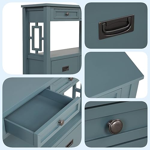 Miniatura 6 de L"KeKe Mesa consola de granja de 36 pulgadas con 4 cajones y 1 estante de almacenamiento, material de madera de pino para entrada, entrada, sala de