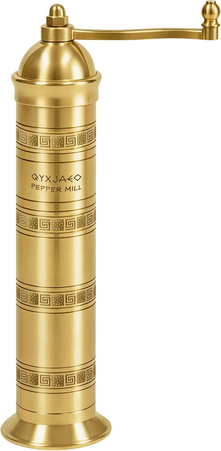 Brass Pepper Mill, 8 Inch Gold Manual Grinder with Crank Handle