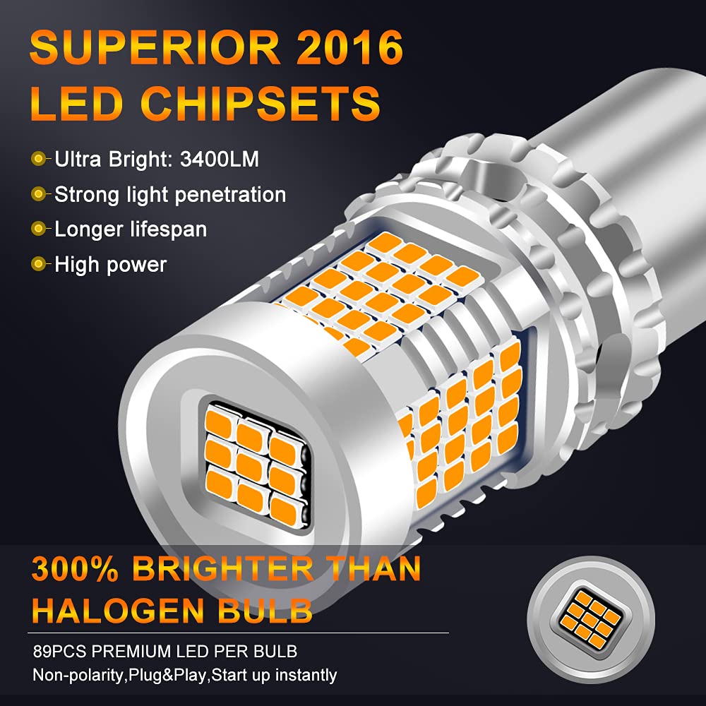 UPXSXT 2Pcs 1156 BAU15S py21w led canbus Lampadina indicatore di direzione, 12-24V 3400LM 2016 89SMD Lampadina per auto senza errori e senza sfarfallio super luminoso per segnali di svolta (Ambra)