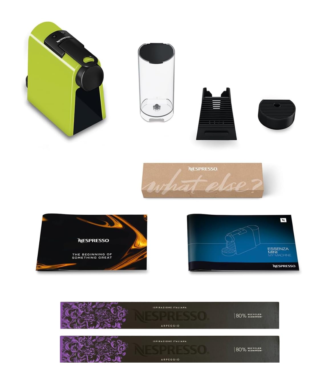 Nespresso Essenza Mini EN85.L, Cafetera De'Longhi, Sistema de Cápsulas Original, Depósito de agua 0,6L, Lime Green con 20 Cápsulas Original Firenze Arpeggio