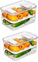 Vista 9 de Slideep Recipientes de almacenamiento de alimentos, 2 niveles apilables para refrigerador con tapas, bandeja de drenaje extraíble, cajón