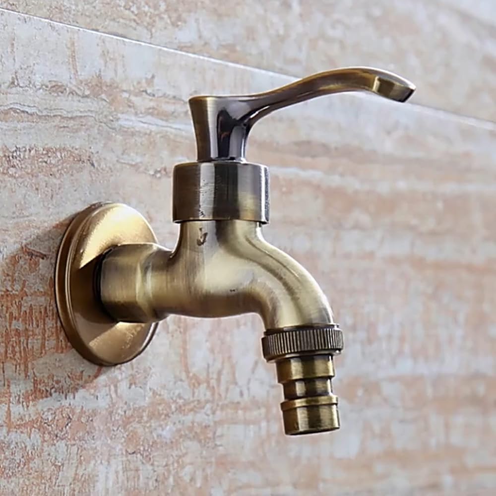 Wall Mount Tap Bibcock Antique Carved Zinc Alloy Retro Decorative Garden Faucet Single Hole Washing Machine Mop WC Outdoor Taps