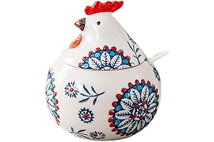 Porcelain Chicken Cookie Jar with Lid and Spoon