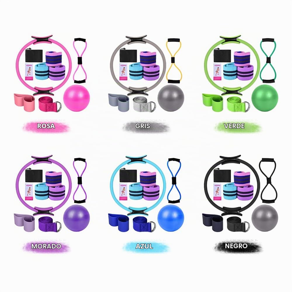Genérico Kit de Pilates 8 Piezas - Aro, Pelota Pequeña, Cintas Elásticas para Musculación y Ejercicio en Casa