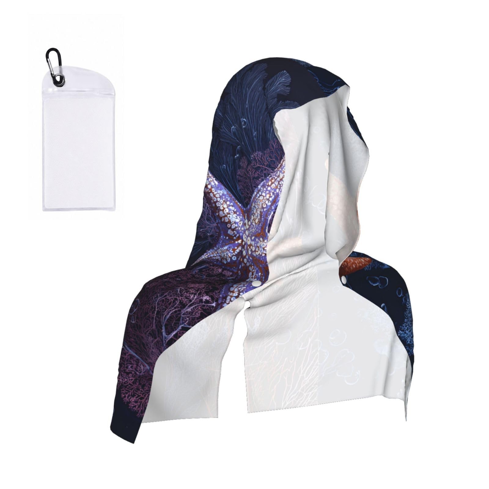 WXWJSHMGC Coral And Starfish Print Cooling Hoodie Towel, Cooling Towels For Neck And Face Sun Protection Instant Cool Hoodie(Sport/Camping/Work Out/Hot Weather)