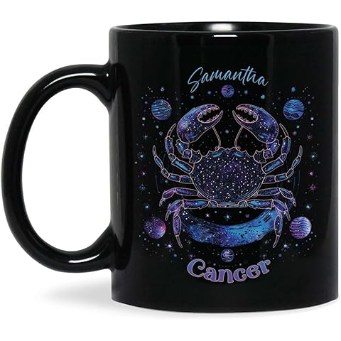 Cancer Zodiac Mug With Custom Name, Customized Astrological Crab Design Coffee Cup, Personalized Horoscope Black Ceramic Mug 11oz, Astrology Cup Gift For Cancer Zodiac Sign Lovers