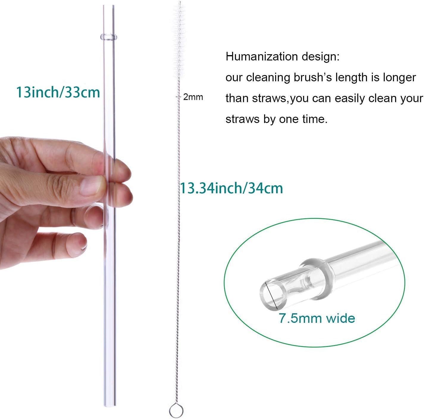 Black Friday - 60% OFF Dakoufish 13 Inch Reusable Clear Tritan Straws Extra Long for 32 OZ-100 OZ Tall Water Bottle Mug Tumblers Rambler Mason Jar 12packs with One Brush (13inch,Clear)