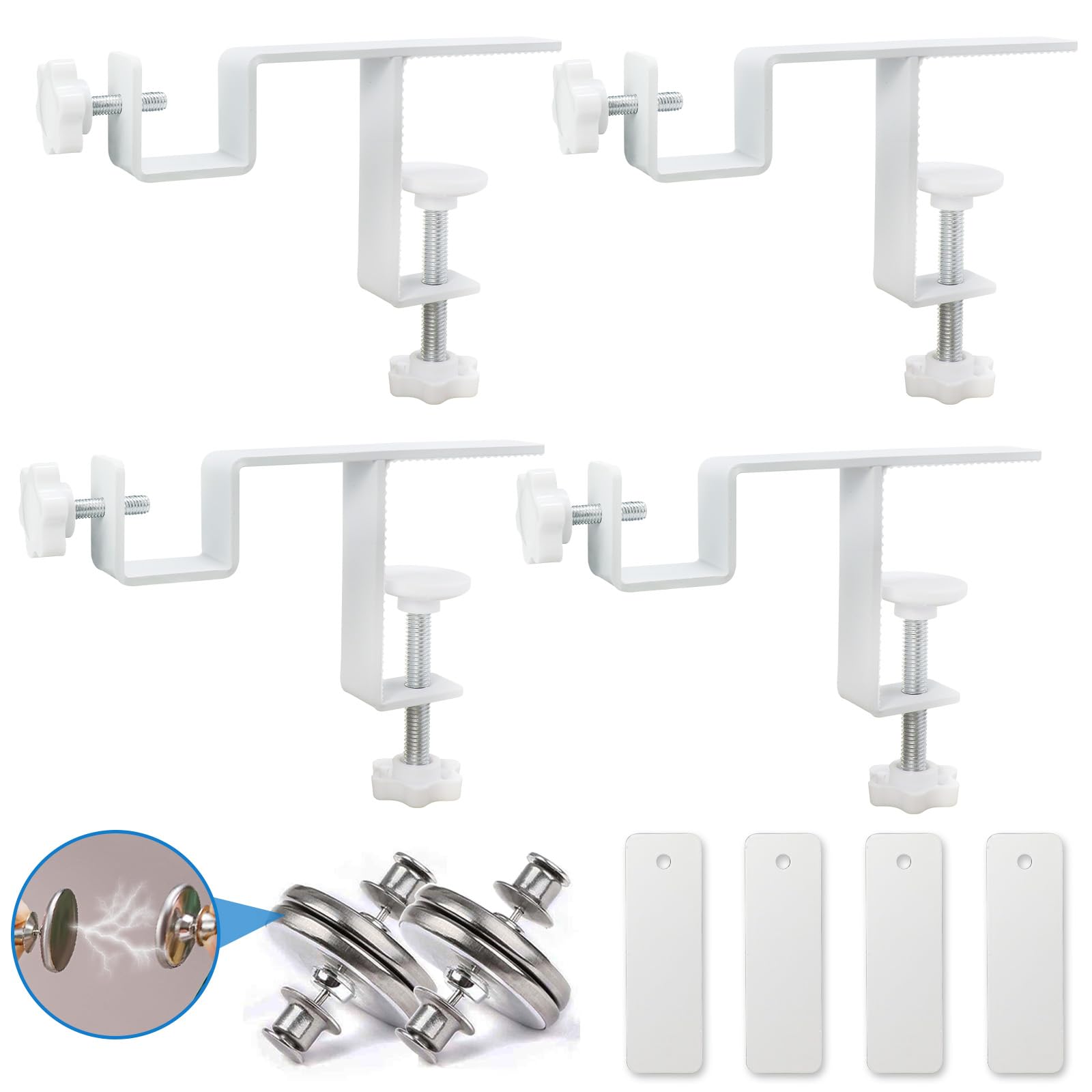 Photo 1 of LAZTZQ Internal Curtain Rod Set 0.8-2.3 Inch Wide Track (External Available 0.8-4 Inch Wide Track), No Drilling Required, Tool-Free,Magnetic Curtain Hooks, White 4 Pieces (US Patent Application)