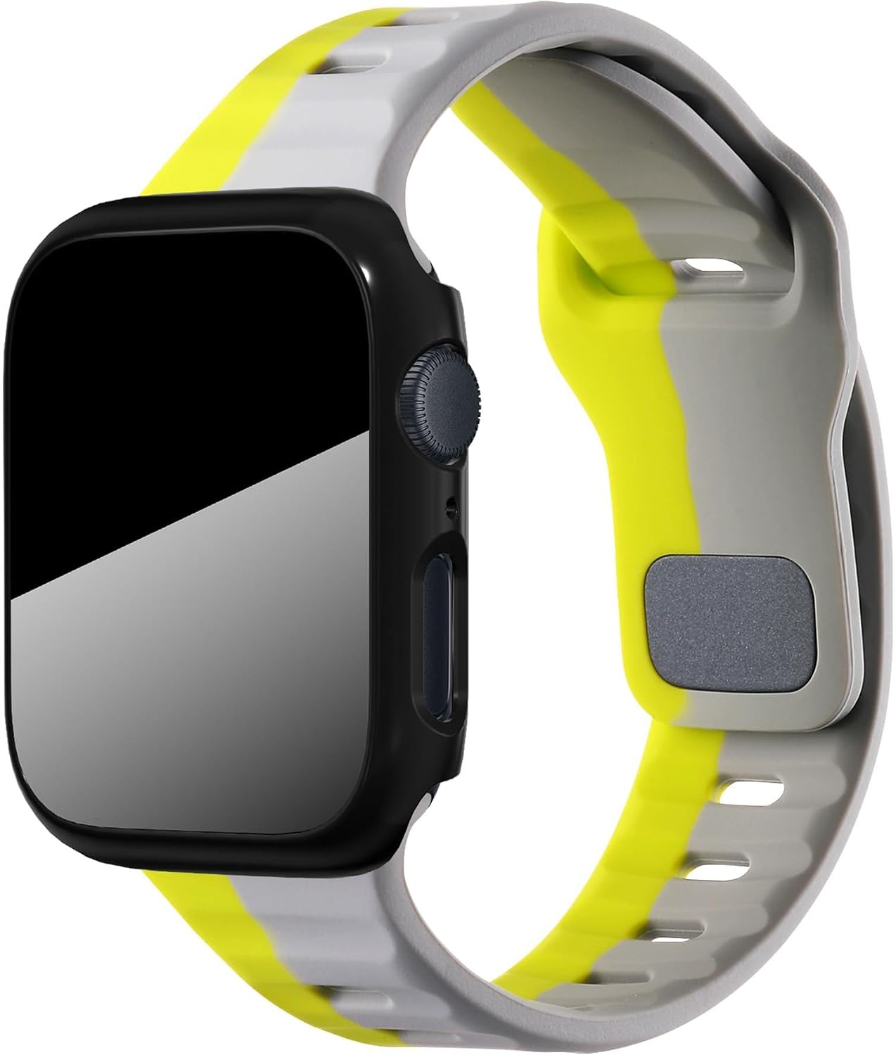 Suoman for Apple Watch 49mm 46mm 45mm 44mm 42mm Band + Privacy Tempered Glass Screen Protector Case,Soft Sport Bands with Screen Protector Case, Silicone Loop Strap, Thin Breathable for iWatch Series Ultra