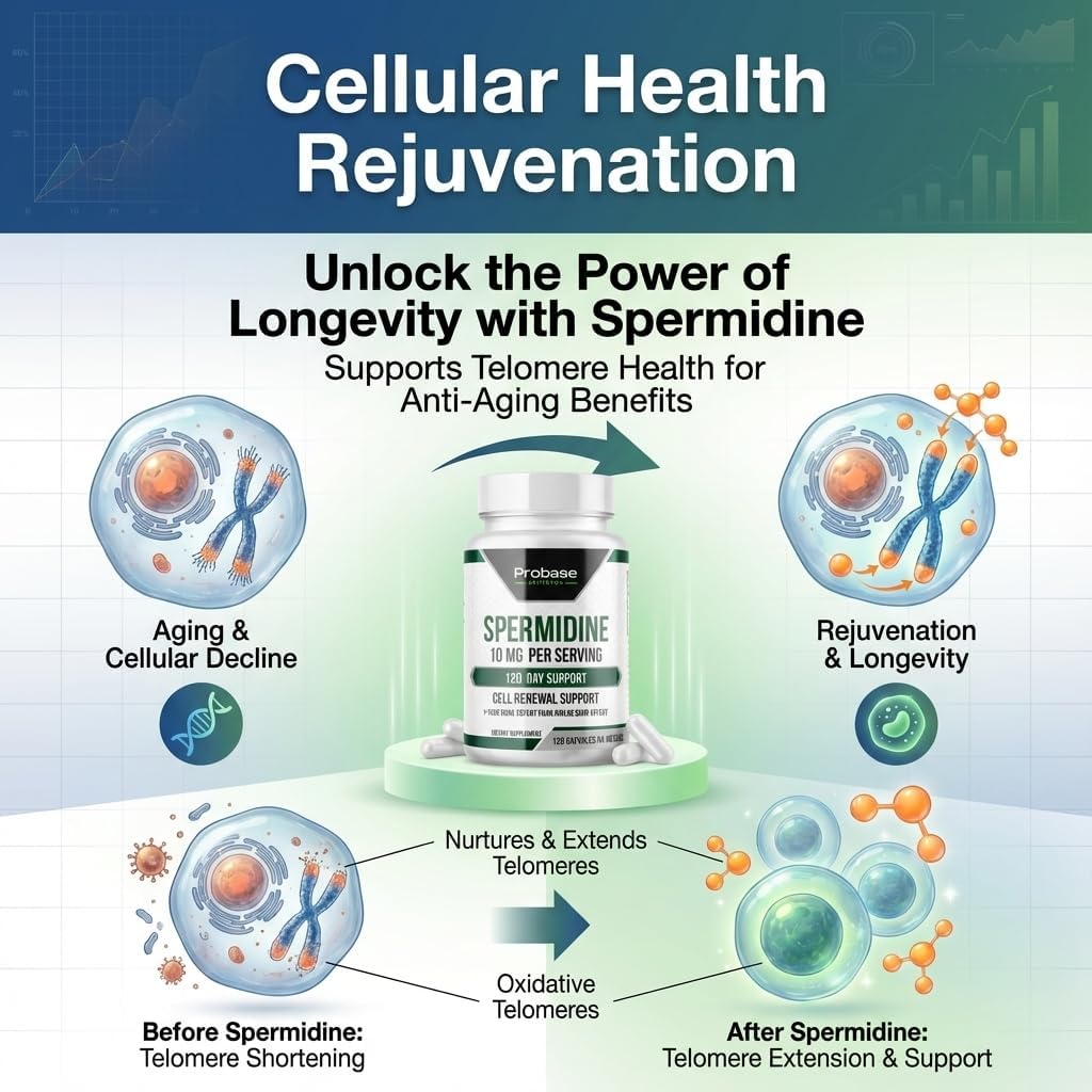 Probase Nutrition Spermidine (10mg of 99% Spermidine 3HCL - Third Party Tested) 120 Capsules - 100x More Potent Than Wheat Germ Extract, Telomere Health and Aging 120-Day Supply - As efficient as NMN - Image 3