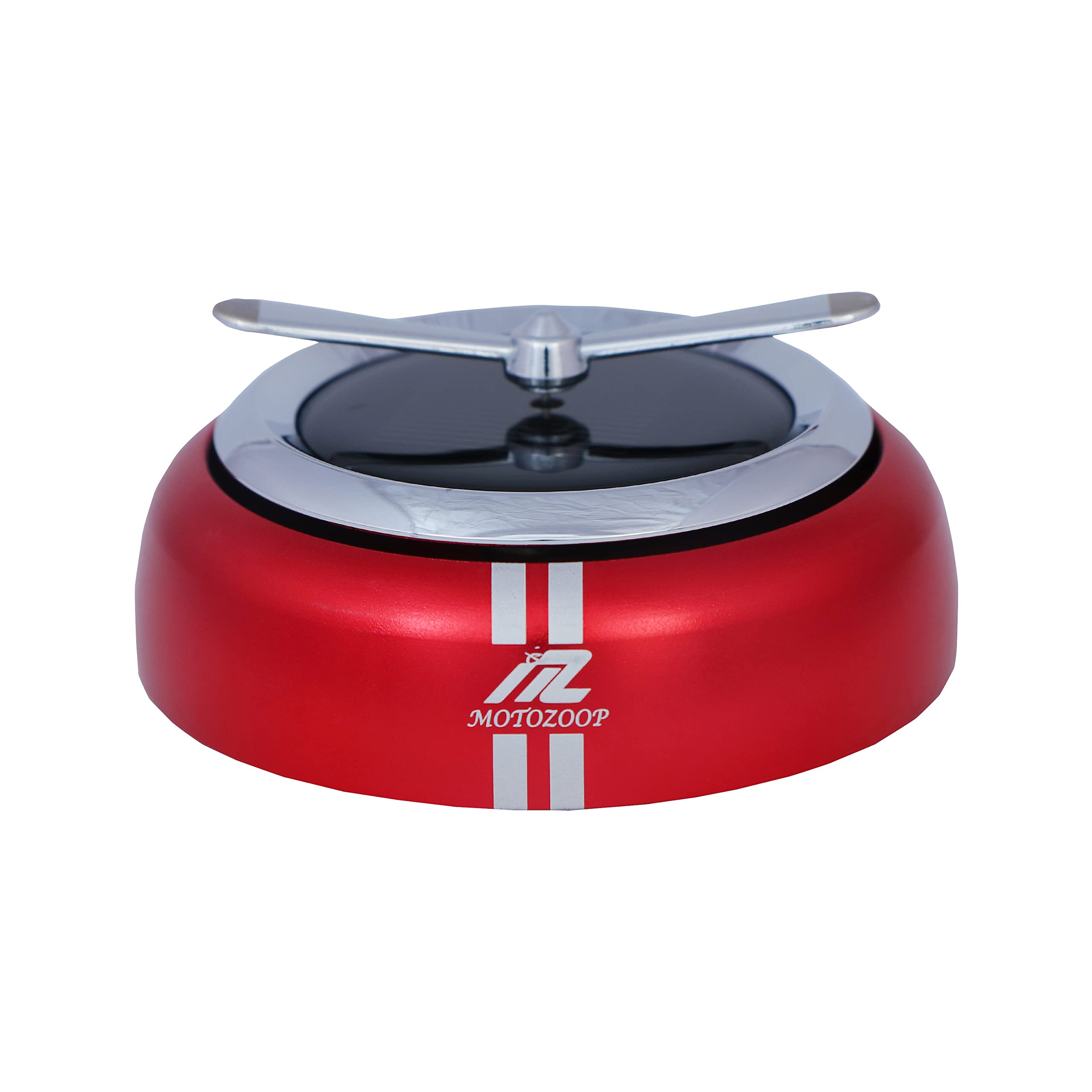 MOTOZOOP Metal Boby Fan Car Solar Perfume Air Freshener Car Fragrance Car Solar Rotating Perfume Dashboard Accessories Car Organic Perfume Capsule (Red)