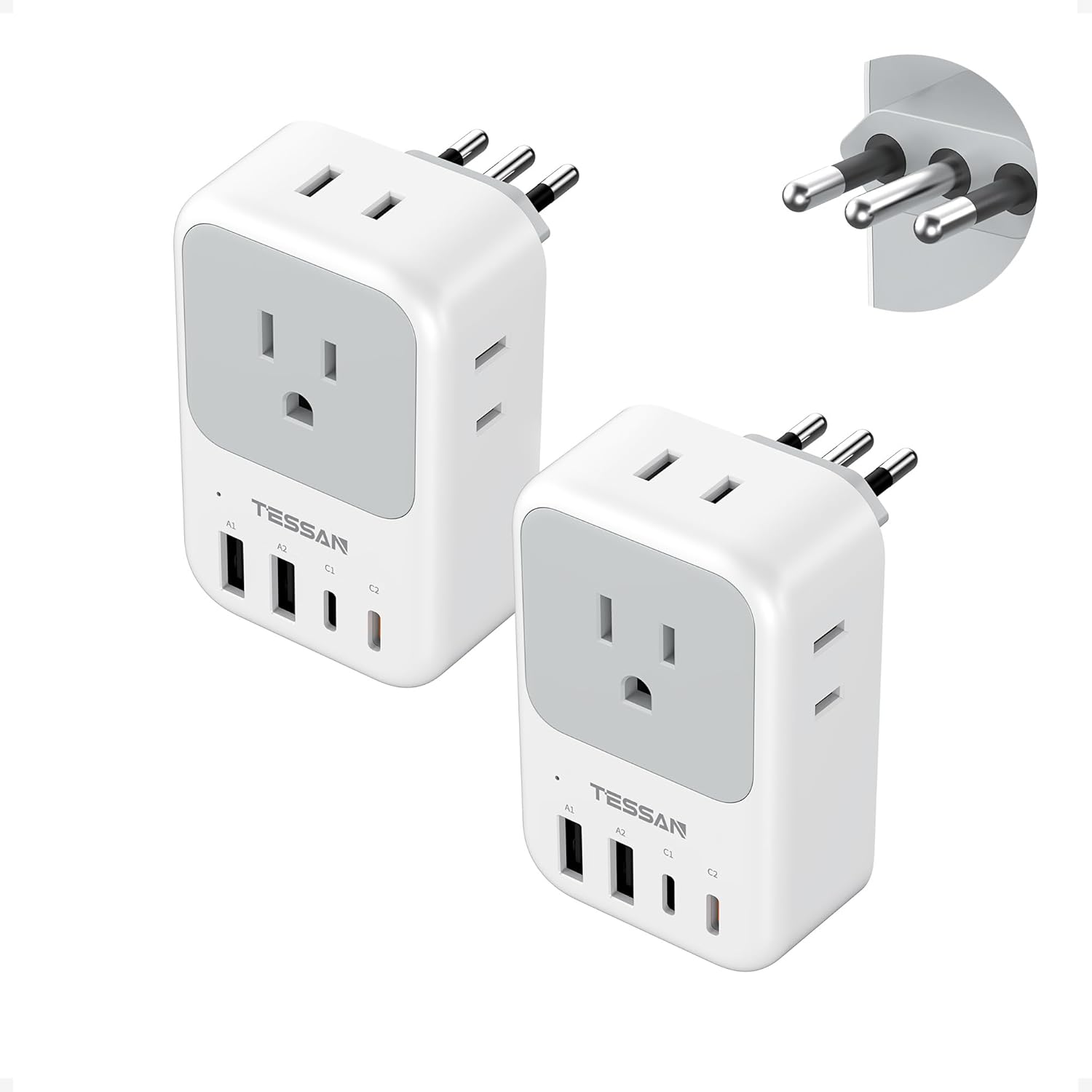 TESSAN Italy Travel Plug Adapter 2 Pack, PD 20W Italy Power Adapter with 4 AC Outlets 4 USB Ports (2 USB C), Type L Adaptor for US to Italian Chile Rome Milan Libya Uruguay - $29.99