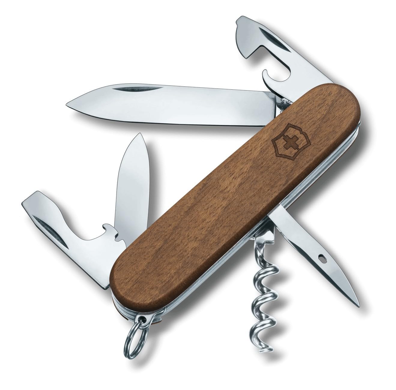 Spartan Wood Swiss Army Knife, Medium, Multi Tool, Camping Knife, 11 Functions, Blade, Can Opener, Wood