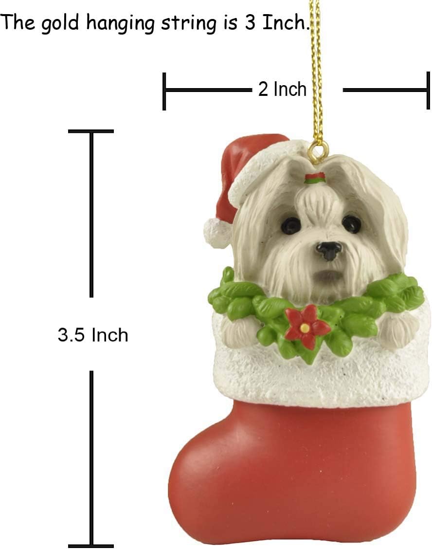 Maltese Dog Christmas Ornament – Cute White Dog in Stocking with Gold Hanging String, Resin Pet Figurine for Christmas Tree Decorations, 2025 Animal Ornaments - Image 5