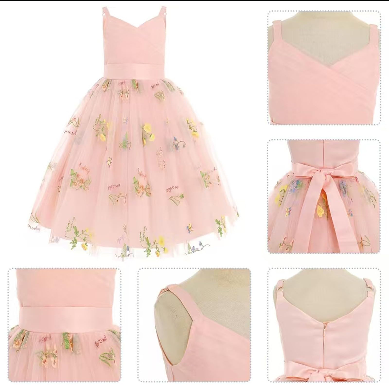 Vestido NiñA-Vestido De CumpleañOs Infantil con Tirantes De Encaje Bordado (3 A 14 AñOs)