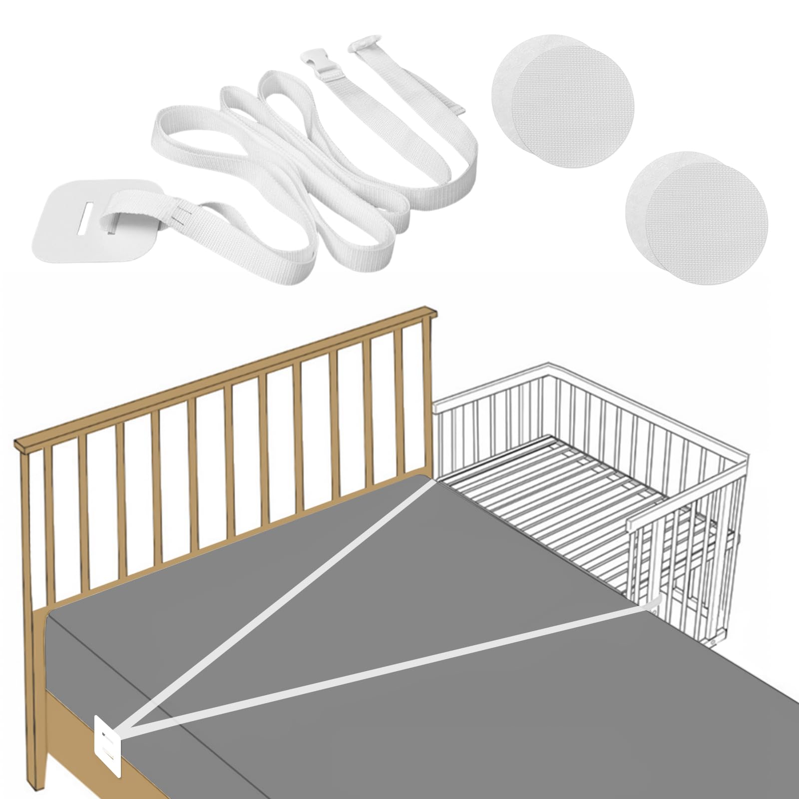 Culinavog 8m Gurt für Babybett, Beistellbett Befestigung, Beistellbetten-Gurt, Befestigung Beistellbett Boxspringbett zum Andocken an das Elternbett- Sicherer Fixiergurt für Beistellbetten (Weiß)