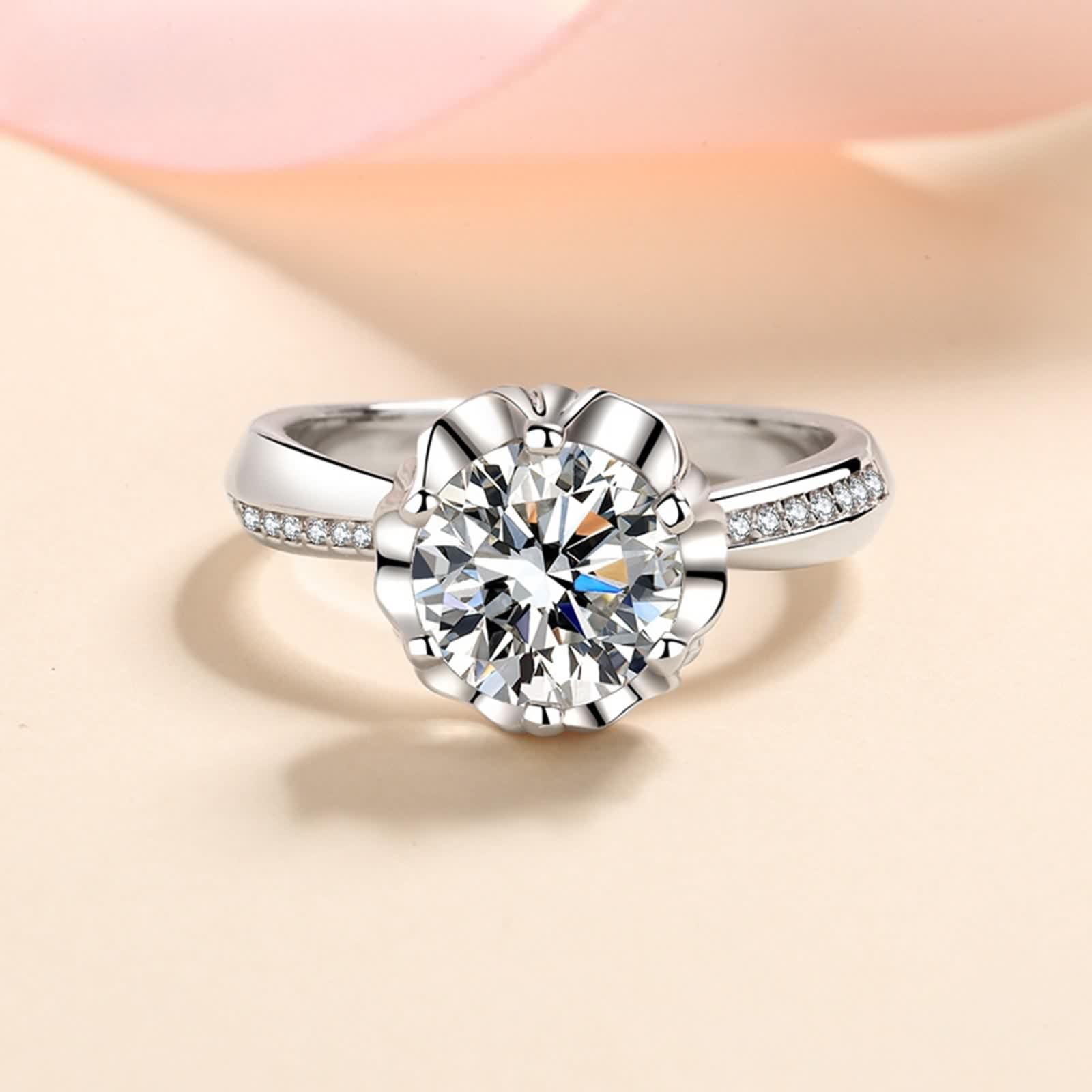 Bague Fleur Femme, Bague Femme Argent 925 Forme Ronde Zircone Cubique Alliance Or Blanc