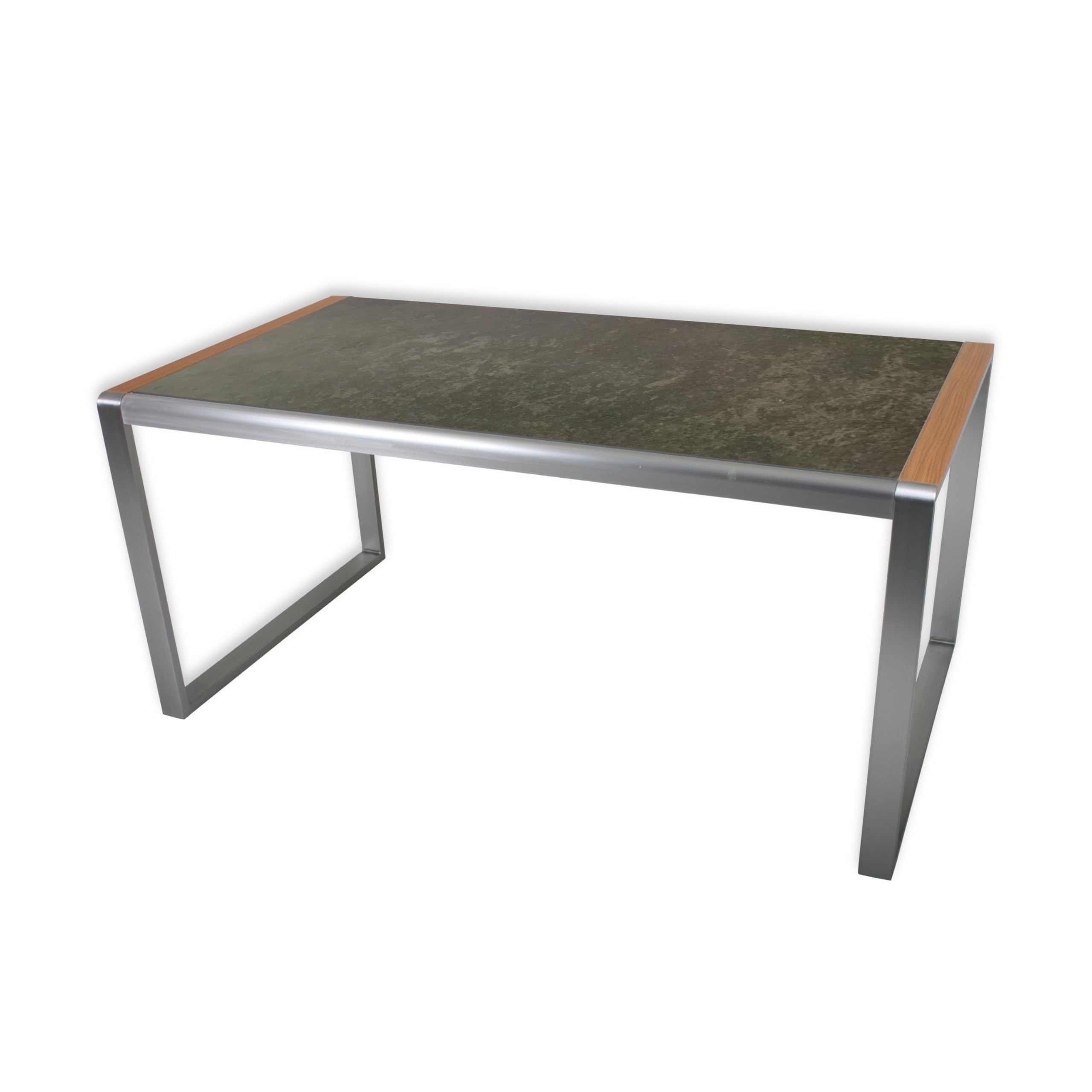 Schauer AVERNA Tischgruppe 7-tlg. – Gartenmöbel Set mit Tisch 160cm Granitoptik & 6 Freischwinger Stühle Kunststoffgeflecht | Aluminium pulverbeschichtet grau | Armlehnen Nonwood Teak-Optik | Terrasse