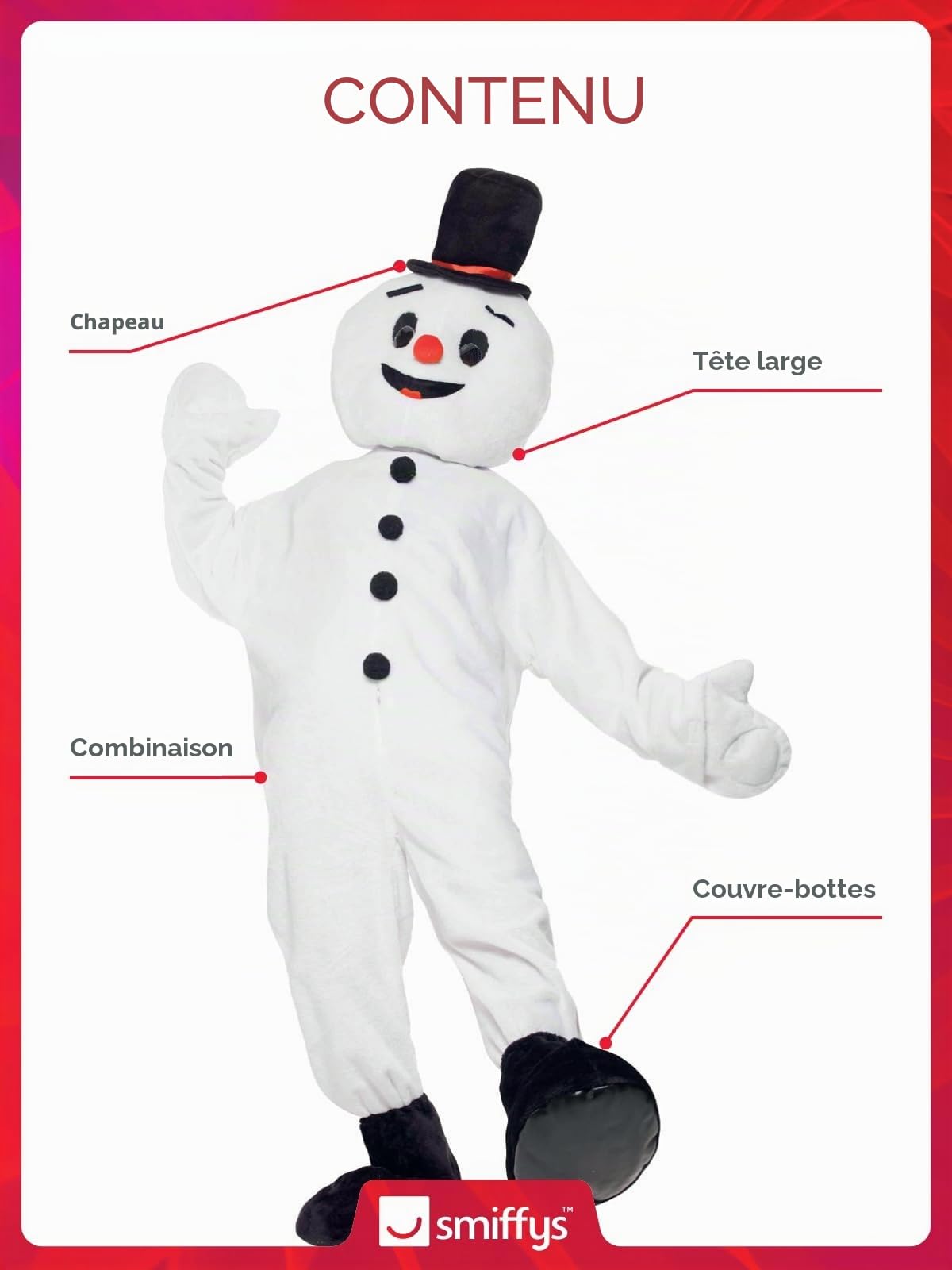Smiffys Costume Bonhomme de Neige Mascotte, Blanc, avec Longue Barbe, Combinaison, Chapeau et Couvre-Bottes Halloween