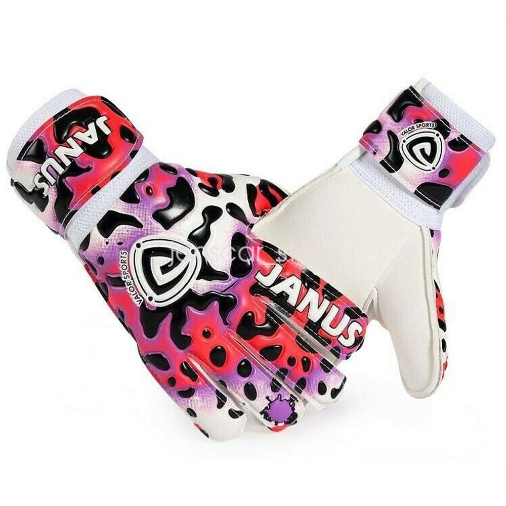 Rayauto Kids Child Youth Soccer Goalkeeper Gloves with Pro Fingersave, 3mm Natural Latex Palm Match Training for Boy Girl Size 4-7,Colored Leopard Series (Purple,Size 5)