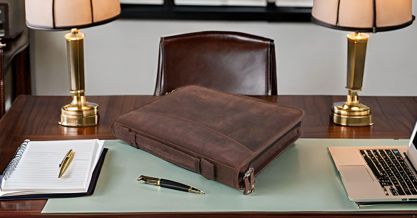 Pride and Soul 30125 - Ringbuchmappe A4 VIGGO, Schreibmappe mit Tablet-Fach, Businessmappe aus Leder, Mappe mit Notizblock, Organizer für Büro und Alltag, Tabletmappe ca. 35,5 x 28 x 5 cm, braun