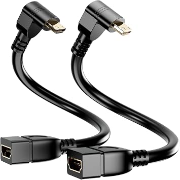BERLAT 15CM High Speed 90 Degree Mini HDMI Left-Toward Male to HDMI Female Cable Adapter Connector Supports Full HD 4K 1080P 3D Player,6.0in, Downward Angle - 2 Pack