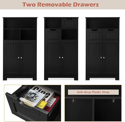 Miniatura 6 de GLACER Armario de suelo multifuncional gabinete de baño independiente con cajones extraíbles y estante ajustable para baño sala de estar dormitorio